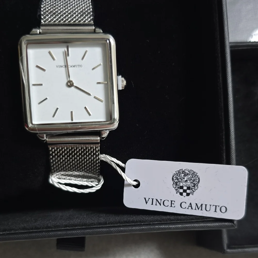 Vince Camuto Silver Square Watch, bracelet, and Earring Set. - Picture 3 of 7